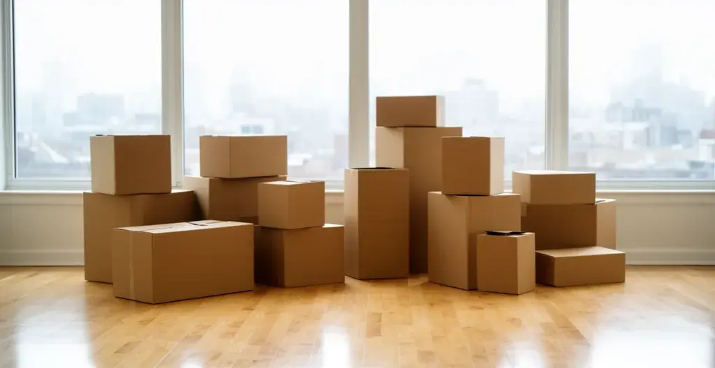 Appartement vide avec cartons de déménagement symbolisant les contraintes de la location classique